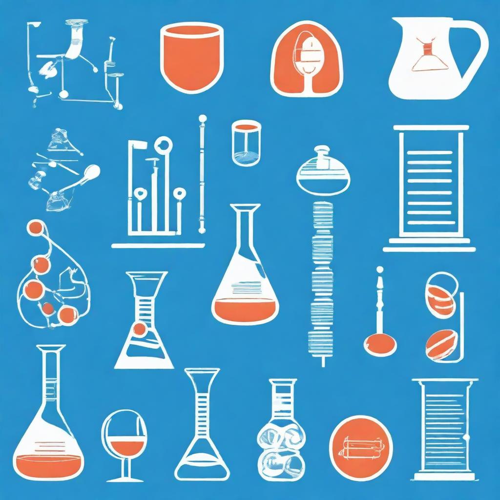 Create an image that represents the subjects of biology, chemistry, physics, computer science, and math, with a blue background