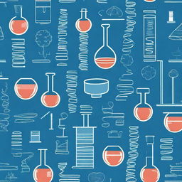 Create an image that represents the subjects of biology, chemistry, physics, computer science, and math, with a blue background