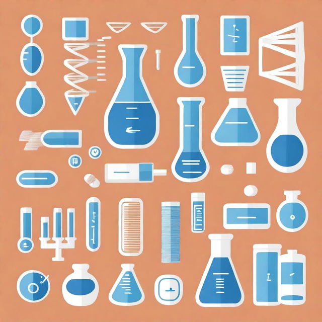 Create an image that represents the subjects of biology, chemistry, physics, computer science, and math, with a background color of white and blue