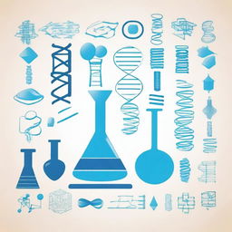 Create an image that represents the subjects of biology, chemistry, physics, computer science, and math, with a background color of white and blue