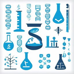 Create an image that represents the subjects of biology, chemistry, physics, computer science, and math, with a background color of white and blue