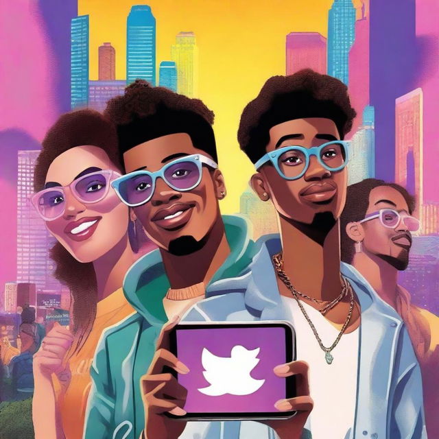 A detailed movie poster featuring a group of young, trendy individuals chasing social media fame and fortune