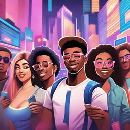 A detailed movie poster featuring a group of young, trendy individuals chasing social media fame and fortune