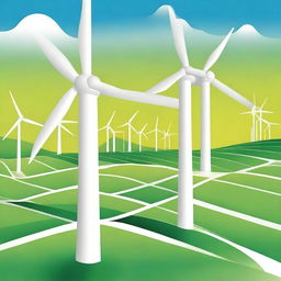 Illustrate a smart electricity grid with straight wind turbine blades