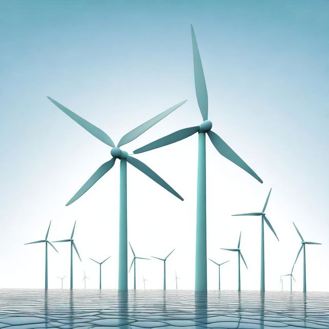 Illustrate a smart electricity grid with straight wind turbine blades