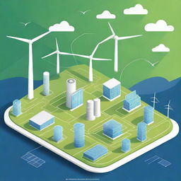 Create an illustration of a smart electricity grid featuring a complex network graphic