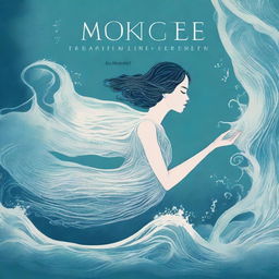 A drawn book cover featuring a woman floating gracefully in stylized water