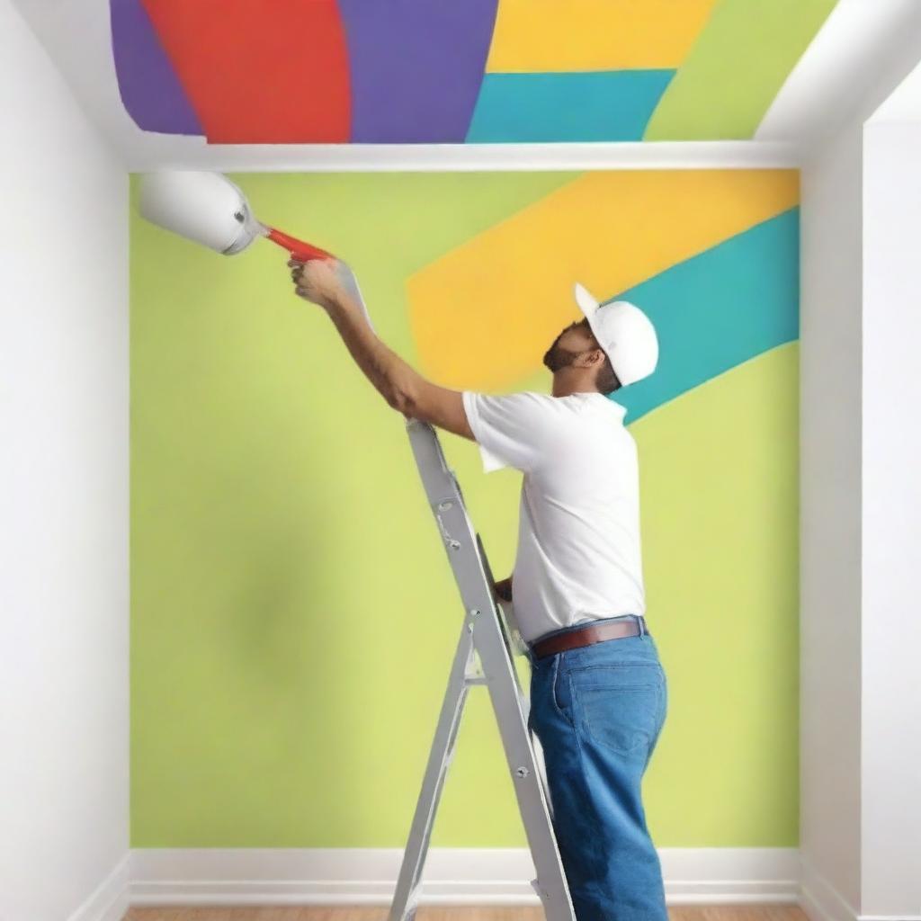 A vibrant and eye-catching advertising poster showcasing the benefits of painting ceilings