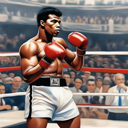 A realistic portrait of Muhammad Ali, the legendary boxer, in his prime