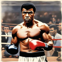 A realistic portrait of Muhammad Ali, the legendary boxer, in his prime