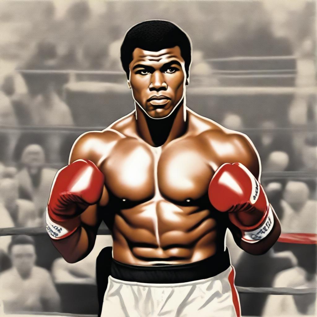 A realistic portrait of Muhammad Ali, the legendary boxer, in his prime