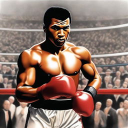 A realistic portrait of Muhammad Ali, the legendary boxer, in his prime