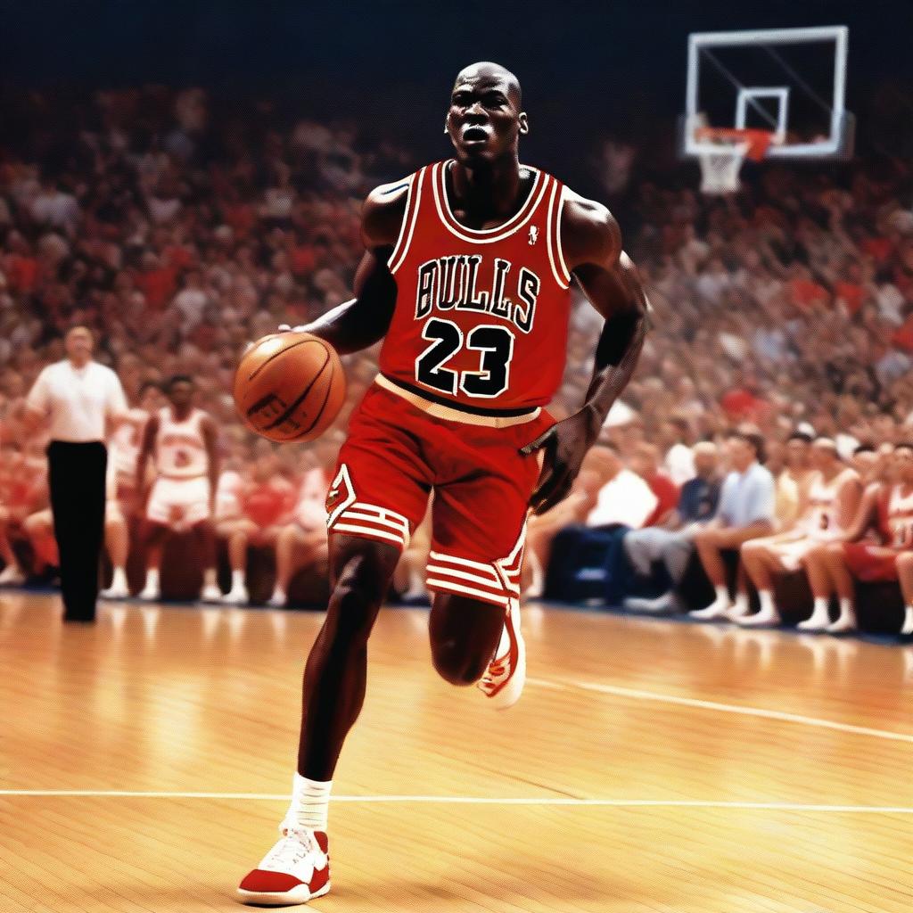 A realistic portrait of Michael Jordan, the legendary basketball player, in his prime