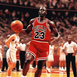 A realistic portrait of Michael Jordan, the legendary basketball player, in his prime