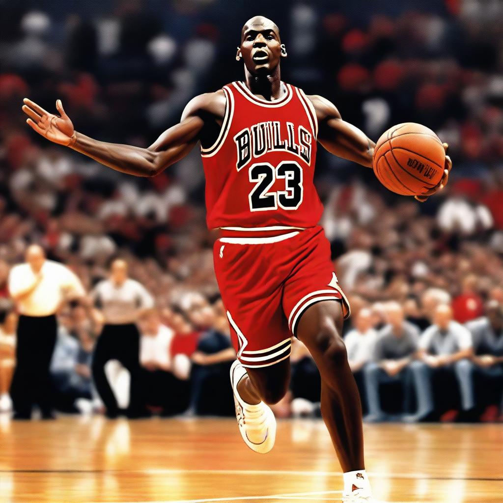 A realistic portrait of Michael Jordan, the legendary basketball player, in his prime