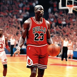 A realistic portrait of Michael Jordan, the legendary basketball player, in his prime