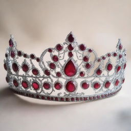 An elegant ruby tiara with intricate designs and sparkling gemstones