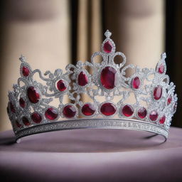 An elegant ruby tiara with intricate designs and sparkling gemstones