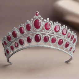 An elegant ruby tiara with intricate designs and sparkling gemstones