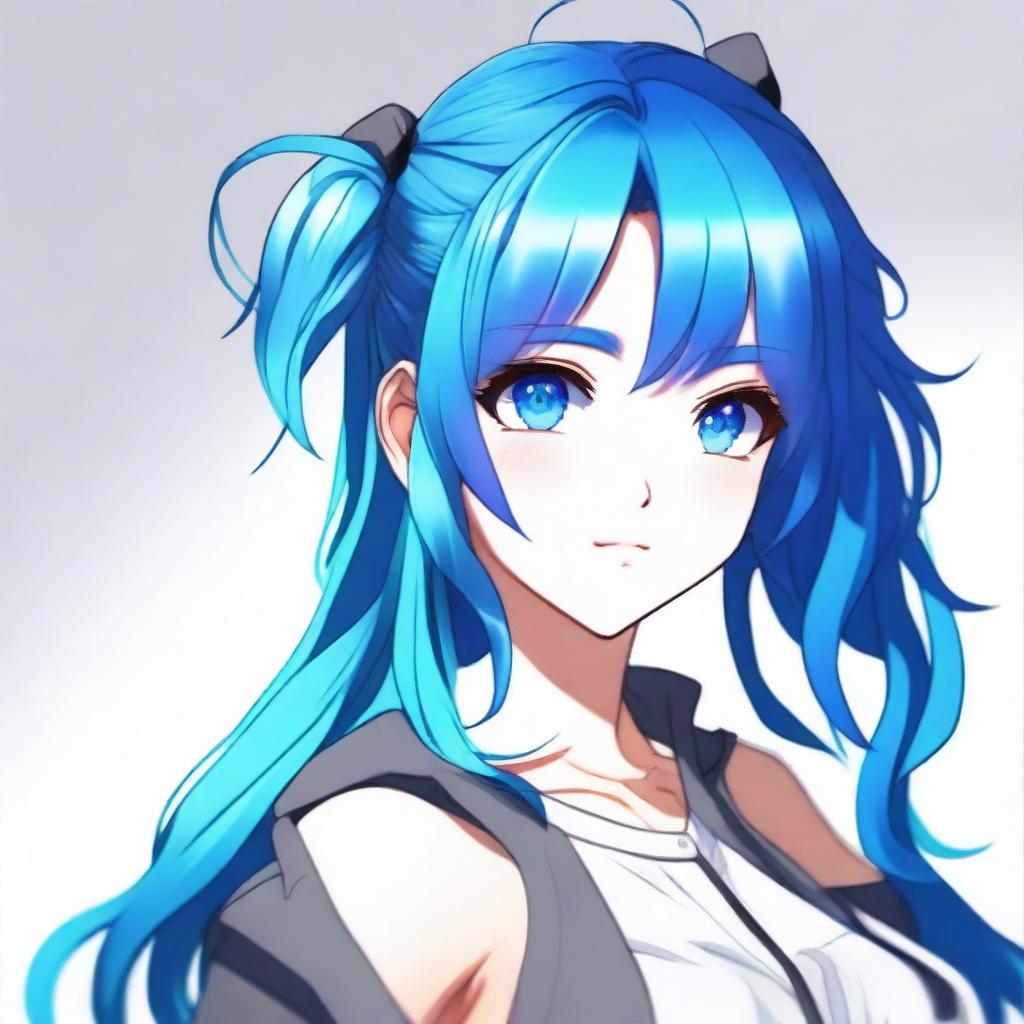 Create a digital artwork of a blue-haired anime girl