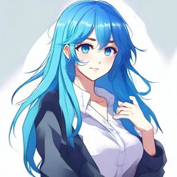 Create a digital artwork of a blue-haired anime girl