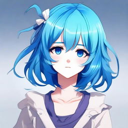 Create a digital artwork of a blue-haired anime girl