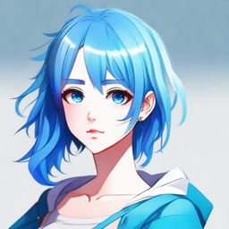 Create a digital artwork of a blue-haired anime girl