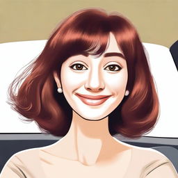 Create a digital artwork of a mother with a button nose, wearing a brown wig and having light-colored skin