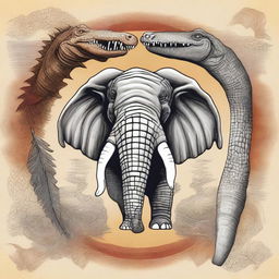 A detailed illustration showing the fang of a crocodile, the feathers of a phoenix, and the tusks of an elephant placed side by side