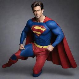 Hrithik Roshan in a Superman costume, showcasing strength and determination