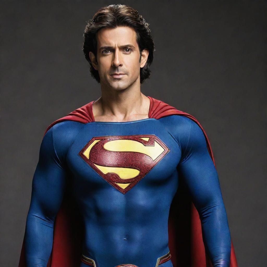 Hrithik Roshan in a Superman costume, showcasing strength and determination