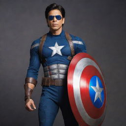 Shahrukh Khan dressed as Captain America, embodying attributes of courage and leadership