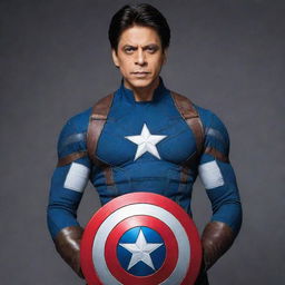 Shahrukh Khan dressed as Captain America, embodying attributes of courage and leadership