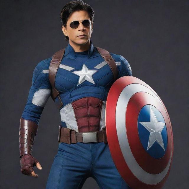 Shahrukh Khan dressed as Captain America, embodying attributes of courage and leadership