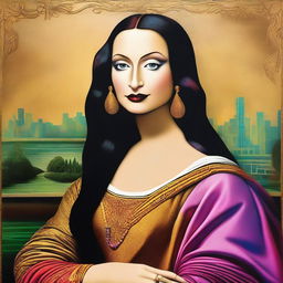 A modern reinterpretation of the Mona Lisa featuring her as a drag queen