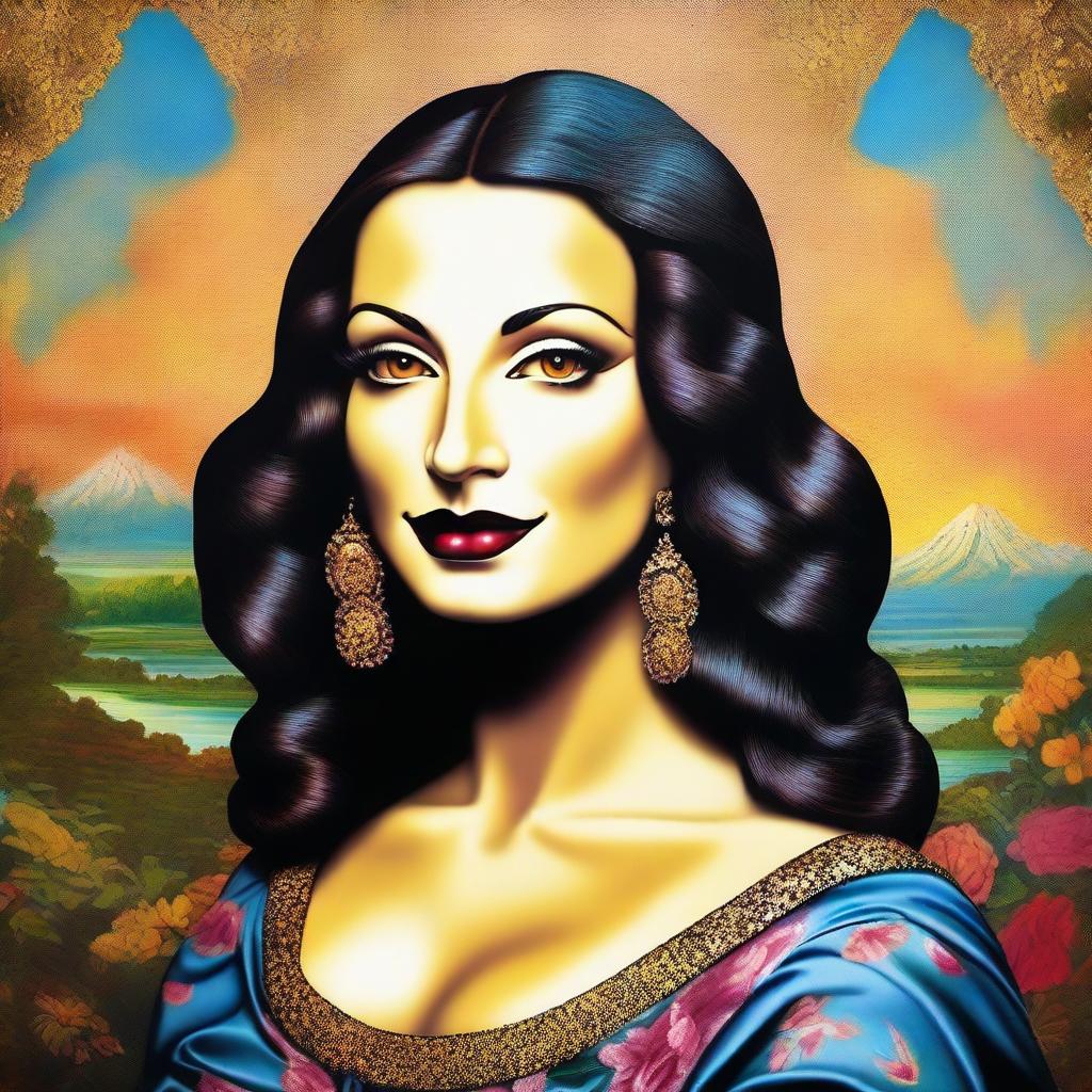 A modern reinterpretation of the Mona Lisa featuring her as a drag queen