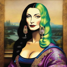 A modern reinterpretation of the Mona Lisa featuring her as a drag queen