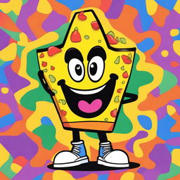 A 90's Nickelodeon-style cartoon poster featuring a lively, anthropomorphic nacho