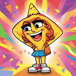 A 90's Nickelodeon-style cartoon poster featuring a lively, anthropomorphic female nacho