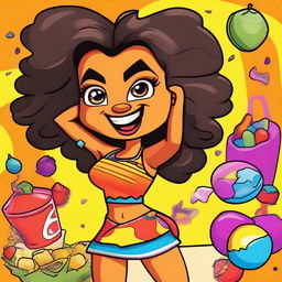 A 90's Nickelodeon-style cartoon poster featuring a lively, anthropomorphic female Latina nacho chonga