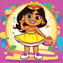 A 90's Nickelodeon-style cartoon poster featuring a lively, girly, anthropomorphic Latina nacho character