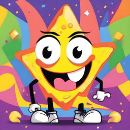 A 90's Nickelodeon-style cartoon poster featuring a lively, anthropomorphic nacho character