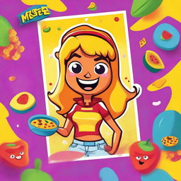 A 90's Nickelodeon-style cartoon poster featuring a lively, anthropomorphic nacho girl character