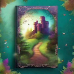 Create a captivating book cover with an enchanting forest scene, featuring a mysterious pathway leading to an ancient castle in the distance