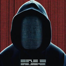 A movie poster featuring a mysterious hacker in a dark room filled with computer screens and digital codes