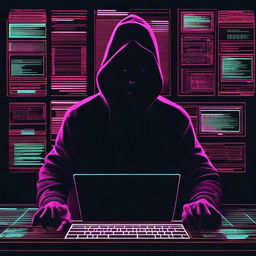 Create a movie poster featuring a black hacker with a serious expression, surrounded by computer screens and code