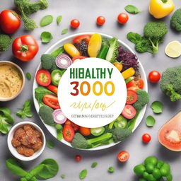 Create an ebook cover with the theme 'Healthy 30-Minute Recipes', featuring colorful and appetizing dishes