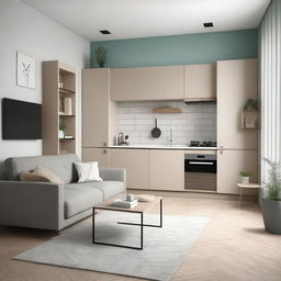 A combined living room and kitchen area within a 3x2 meter space