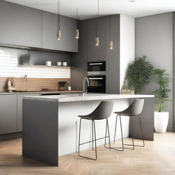 A modern kitchen design within a 2x1