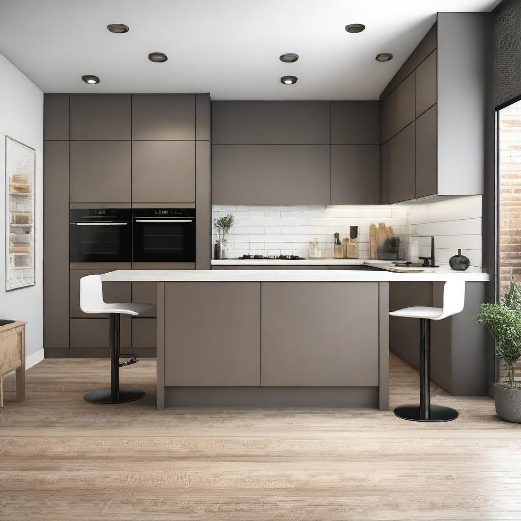 A modern kitchen design within a 2x1